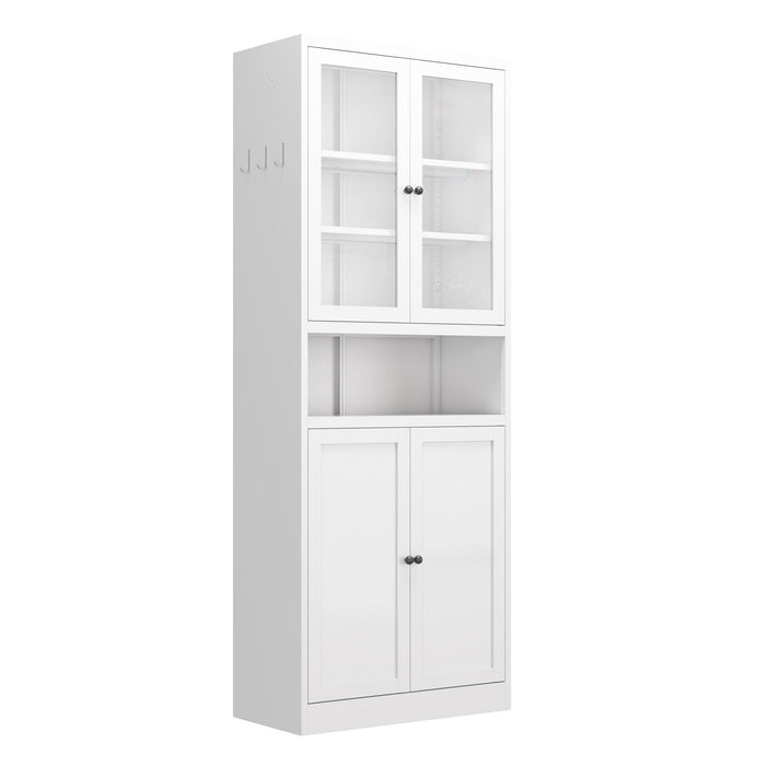 Giga white accent kitchen pantry cabinet with tall storage, adjustable shelves, and a heavy-duty stainless steel frame.