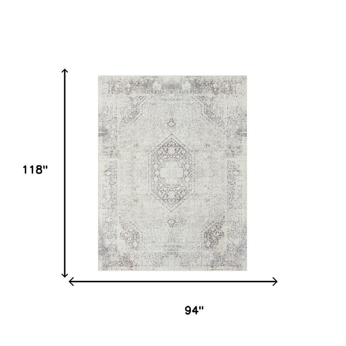 8' X 10' Medallion Washable Non Skid Area Rug (534010) - Gray / Off White