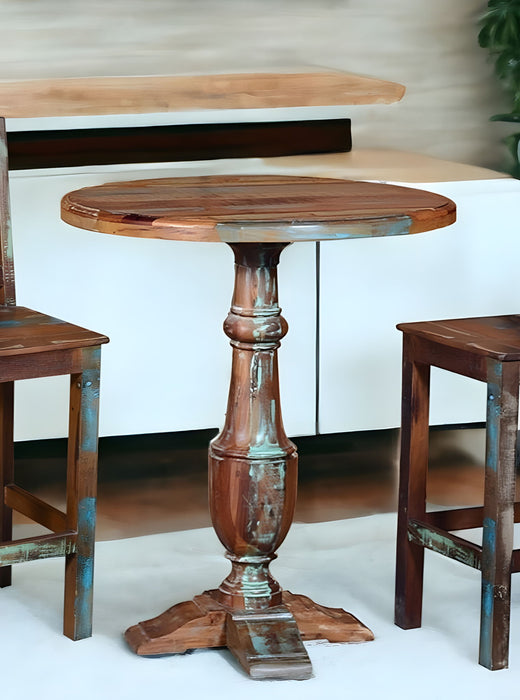 36" Rounded Solid Wood Pedestal Base Dining Table - Brown