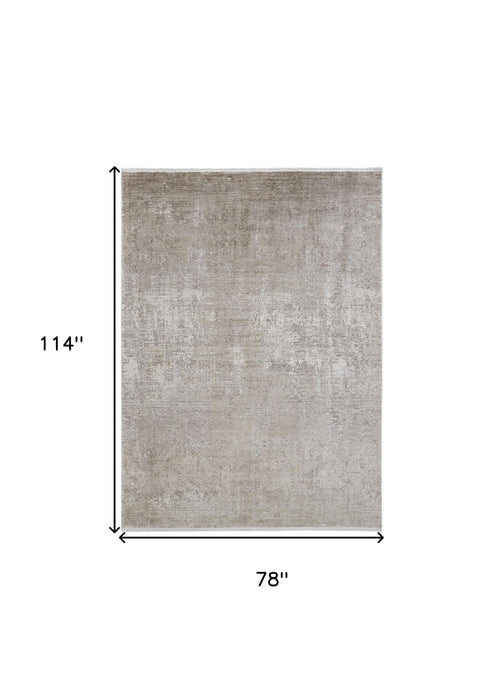 7' x 10' Abstract Power Loom Distressed Area Rug With Fringe - Tan Ivory And Gray