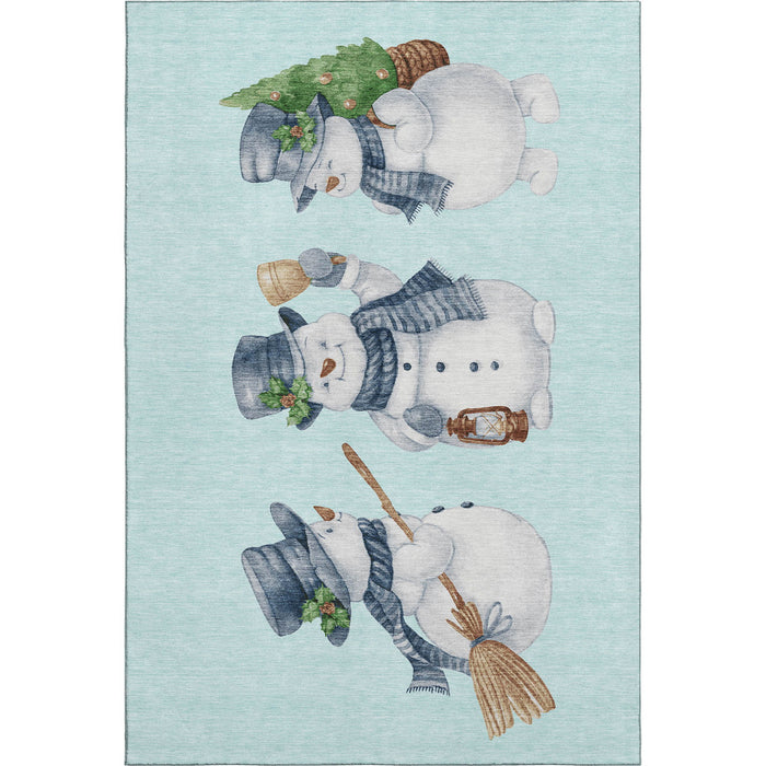 10' X 14' Geometric Washable Area Rug With UV Protection (702431) - Sky Blue / Green / Ivory