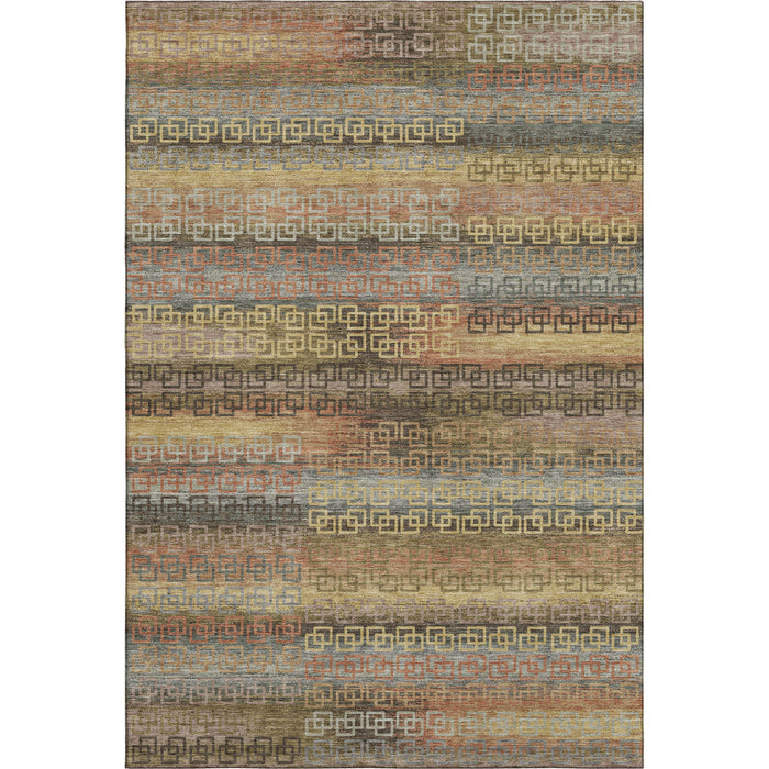 10' X 14' Striped Washable Area Rug With UV Protection (715075) - Brown / Gold