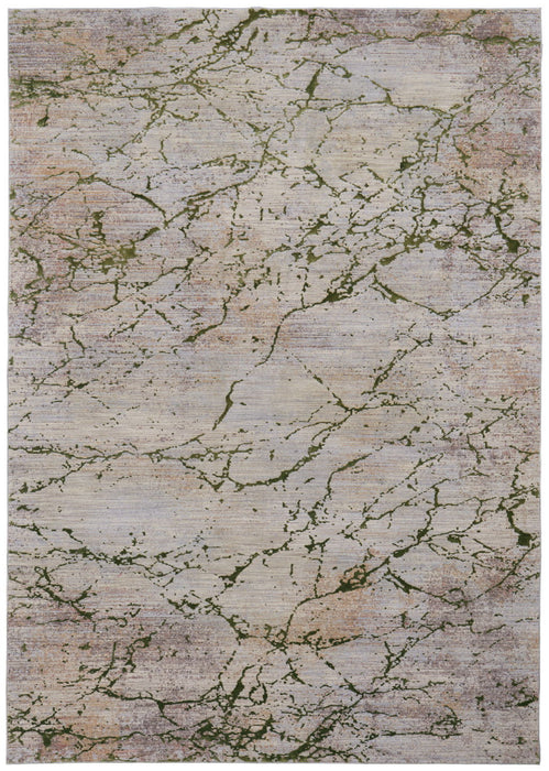 12' x 15' Abstract Power Loom Area Rug - Taupe Green And Tan