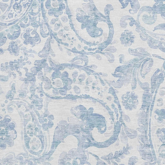 10' X 14' Paisley Washable Area Rug With UV Protection - Sky Blue And Ivory