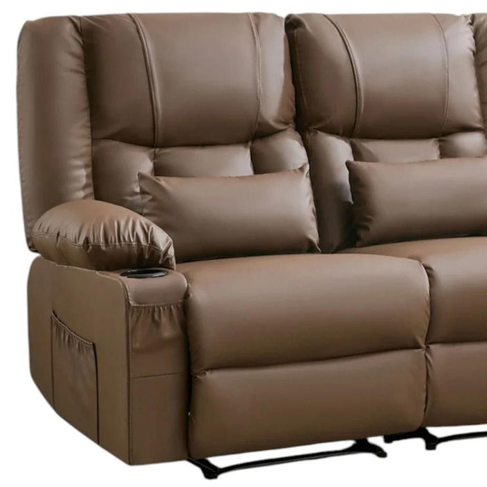Faux Leather Manual Reclining Loveseat With Storage Toss Pillows - Brown