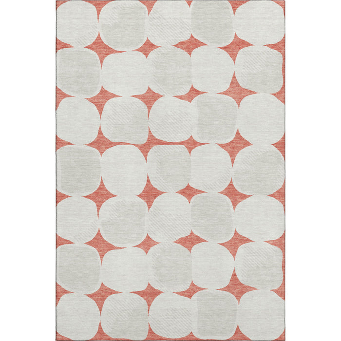 10' X 14' Abstract Geometric Washable Area Rug With UV Protection (669234) - Salmon / Ivory