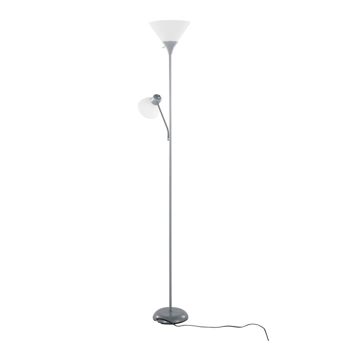 Dual - 72" Floor Lamp - Silver Metal And Frosted White Plastic Shades