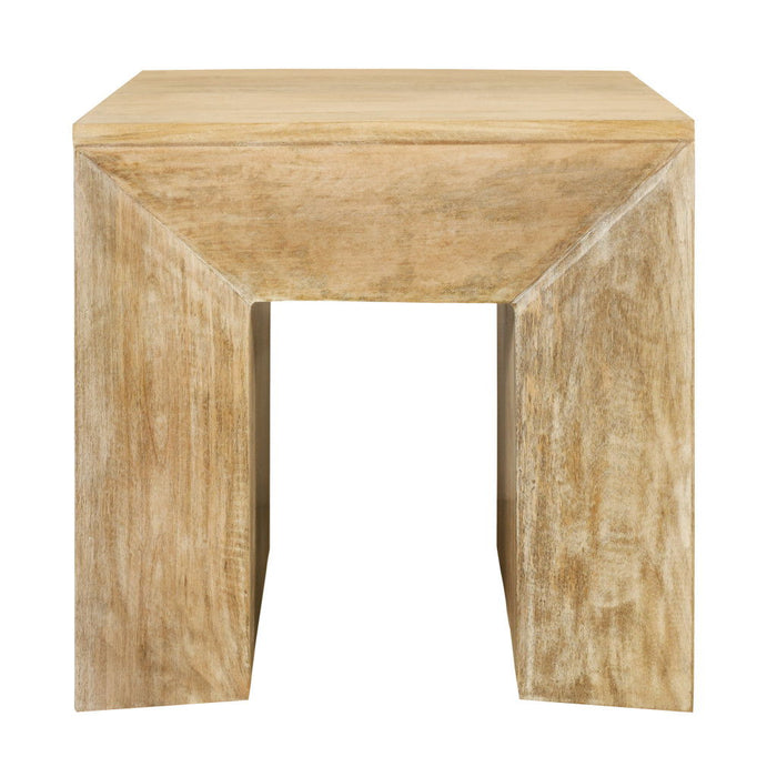 Distressed Solid Wood Square Sled End Table - Natural