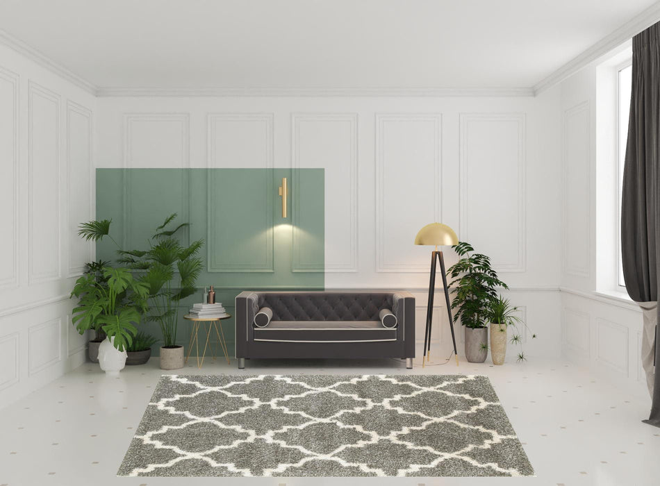 8' x 11' Geometric Shag Power Loom Stain Resistant Area Rug - Dark Gray And Ivory