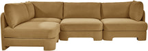 Meridian Furniture Hammond velvet performance fabric 4-piece armless sectional sofa with plush upholstery and modern design.