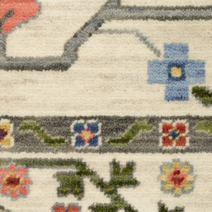 6' x 9' Oriental Power Loom Stain Resistant Area Rug With Fringe - Ivory Green Blues Pink Yellow Rust Brown Tan And Gray
