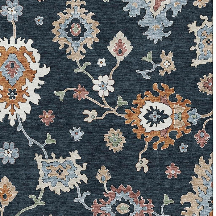9' X 12' Floral Medallion Washable Area Rug With UV Protection - Black
