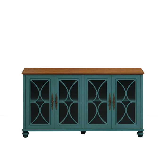 Giga elegant 4-door sideboard with tempered glass doors, showcasing a sleek wooden design and modern storage space
