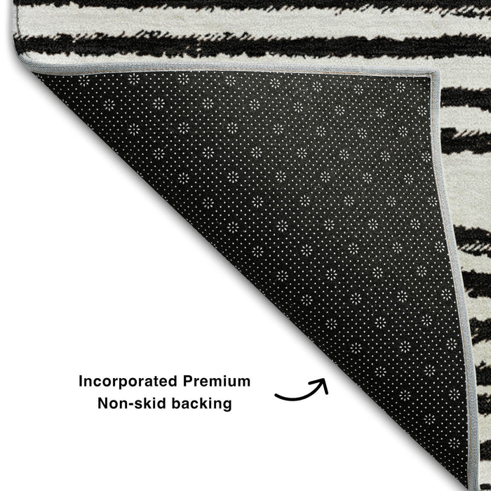 10' X 14' Geometric Distressed Washable Area Rug With UV Protection (648226) - Black / Ivory