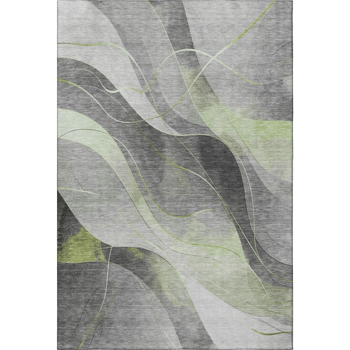 10' X 14' Abstract Washable Area Rug With UV Protection (696590) - Artichoke Green / Gray / Silver