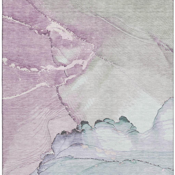 10' X 14' Abstract Washable Area Rug With UV Protection (701275) - Pale Aqua / Lavender / Ivory
