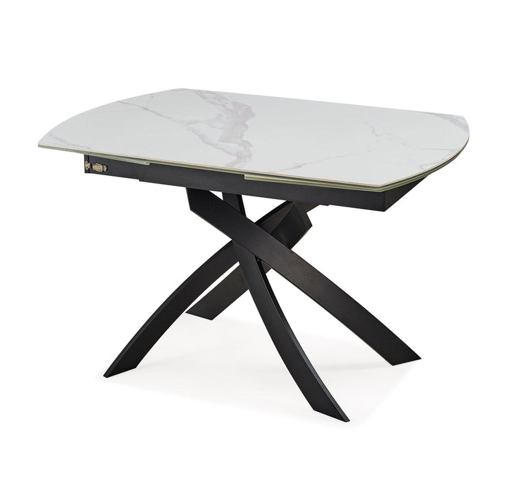 47" Ceramic And Metal Self-Storing Leaf Cross Leg Base Oval Extendable Dining Room Table - Gray / White
