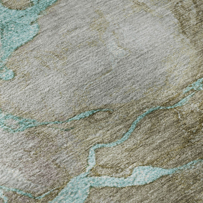 10' X 14' Abstract Washable Area Rug With UV Protection (718280) - Teal / Brown