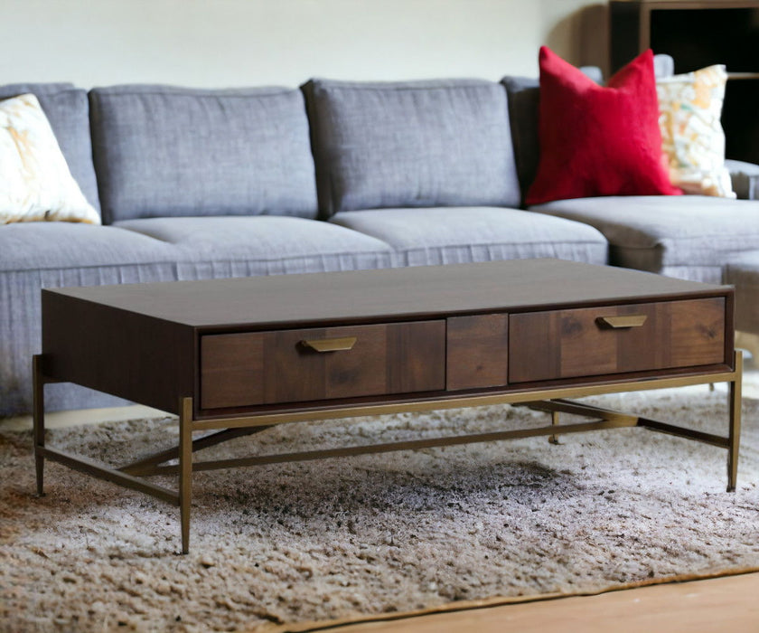 Modern Acacia Coffee Table - Dark Mango And Brass
