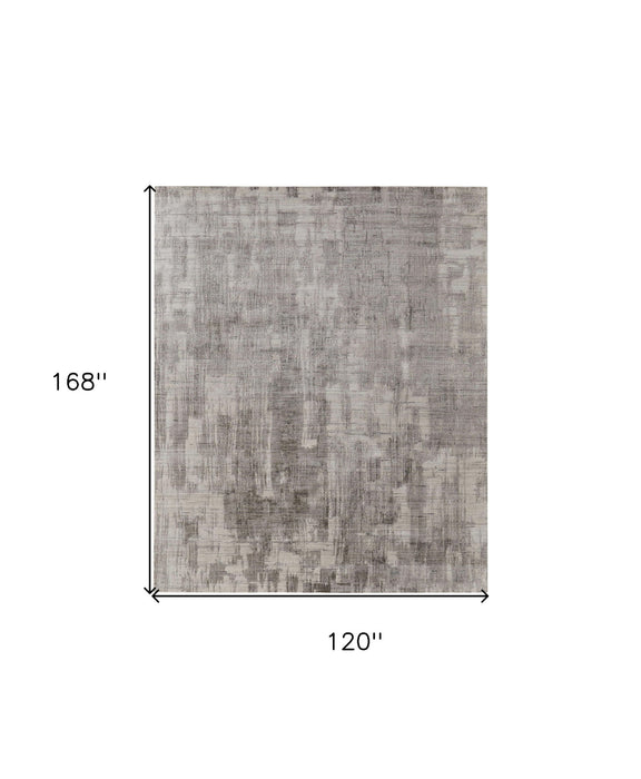 10' x 14' Abstract Hand Woven Worn Faded Area Rug - Gray And Ivory