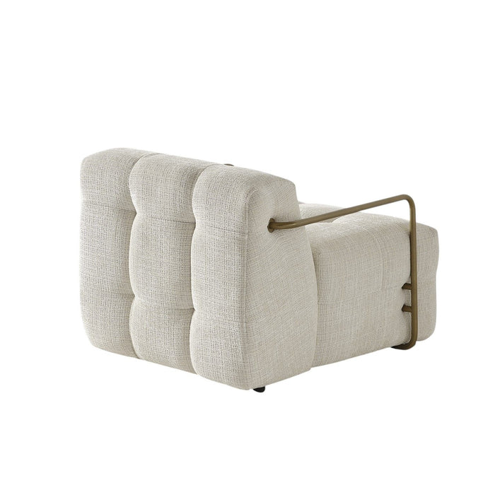 Chenille Metal Lounge Chair - Beige / Gold