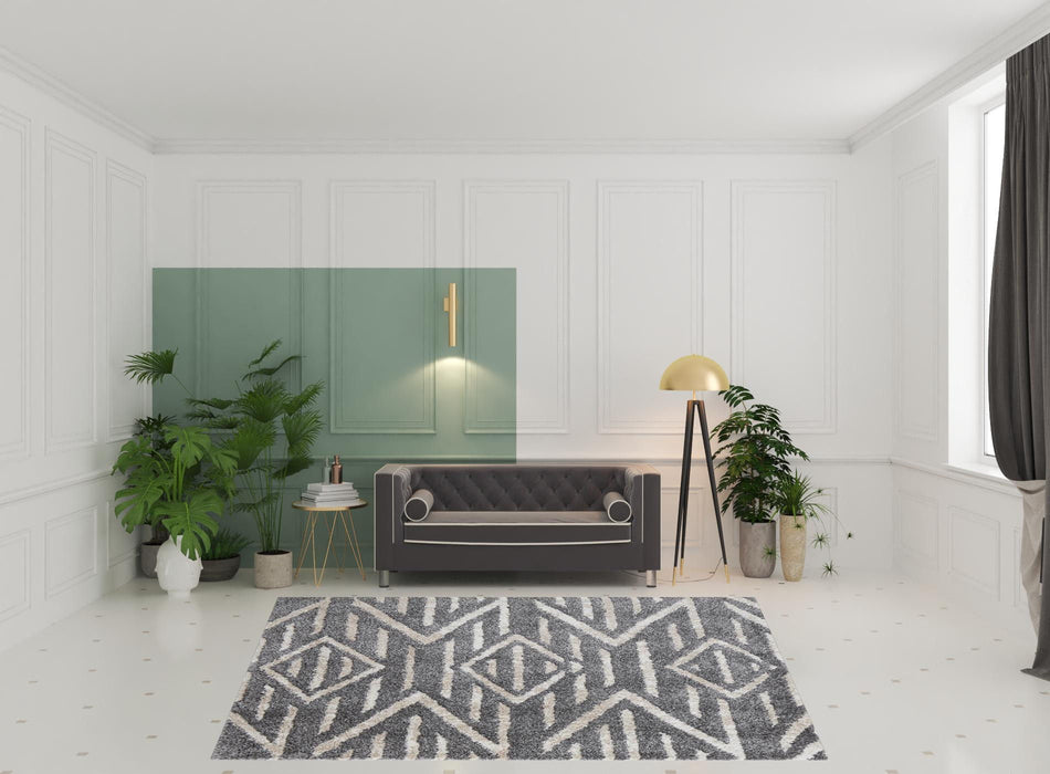 7.9' x 10' Geometric Power Loom Stain Resistant Area Rug - Gray And Ivory