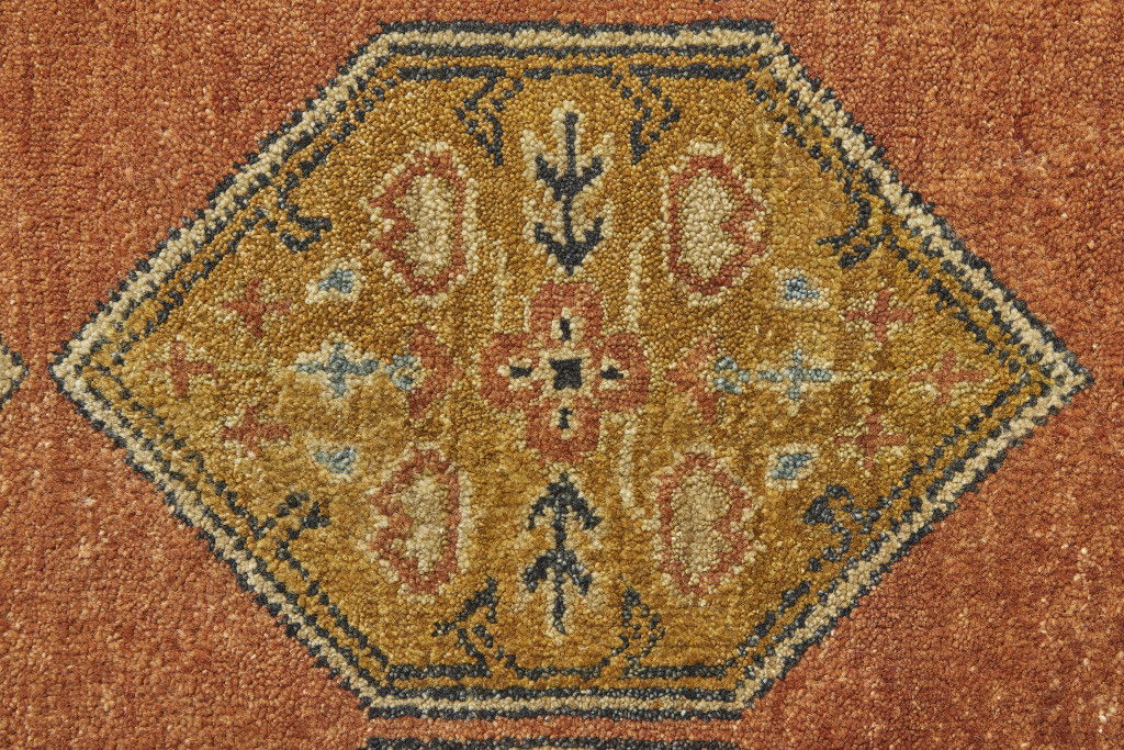 5' x 8' Wool Floral Hand Knotted Stain Resistant Area Rug - Tan Orange And Brown