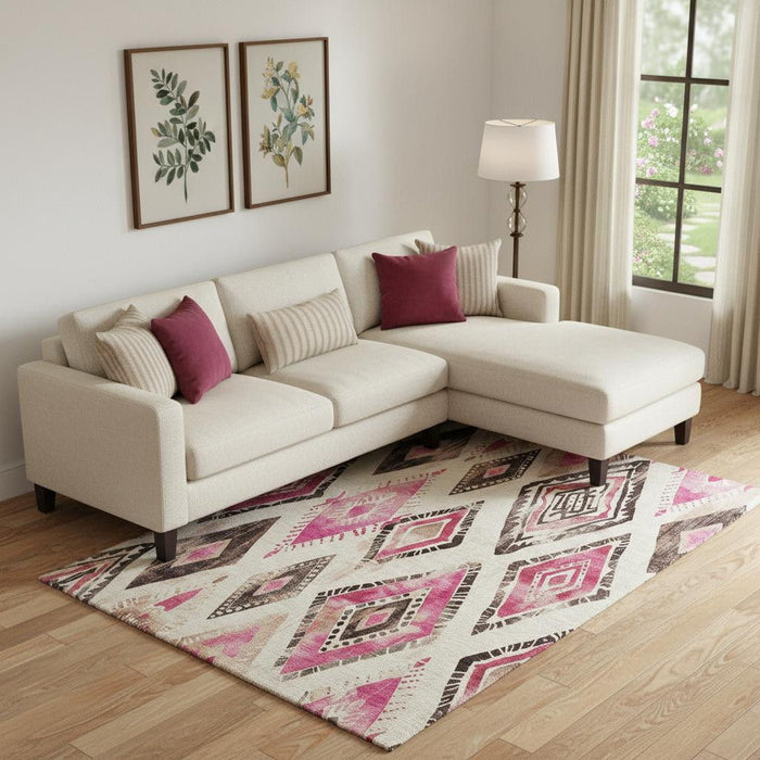 10' X 14' Geometric Washable Area Rug With UV Protection (706133) - Linen / Pink / Ivory