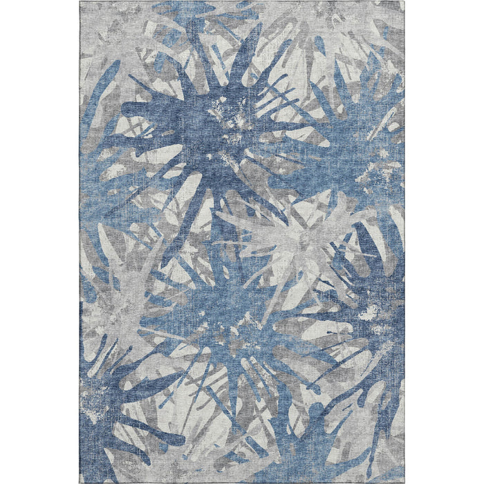 8' X 10' Abstract Washable Area Rug Polyester With UV Protection - Blue / Gray