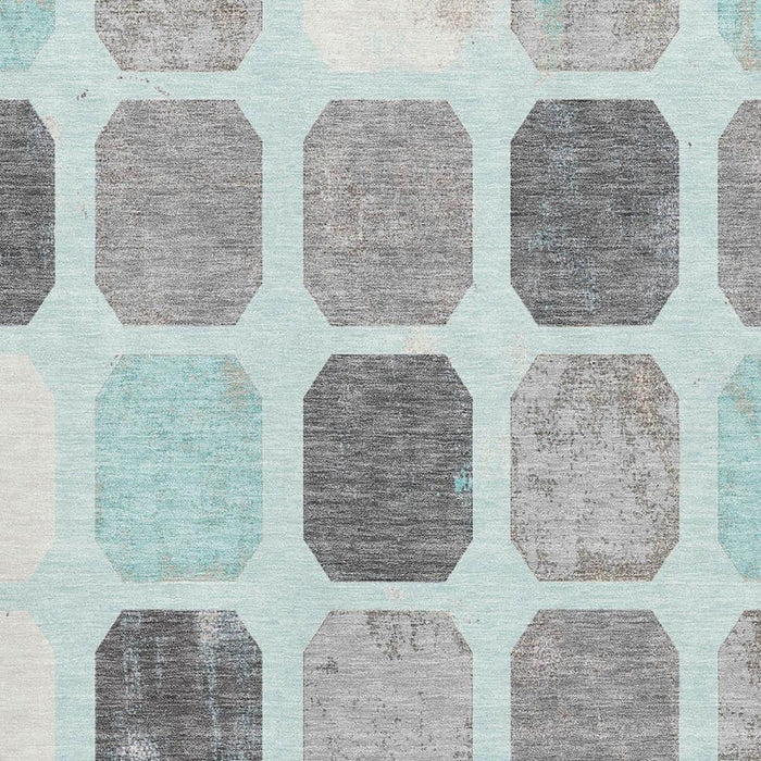 10' X 14' Geometric Washable Area Rug With UV Protection (709216) - Teal / Gray / Ivory