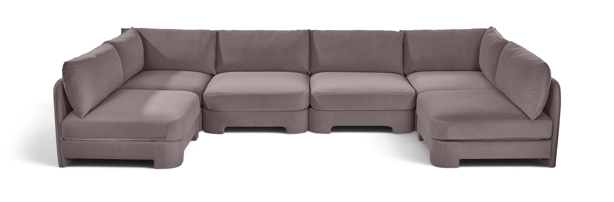 Meridian Furniture Hammond velvet performance fabric 6-piece U-shaped armless sectional sofa in a modern stationary design.