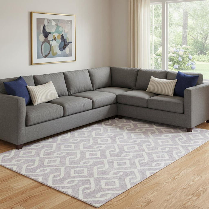 10' X 14' Geometric Washable Area Rug With UV Protection (652527) - Lavender / Ivory