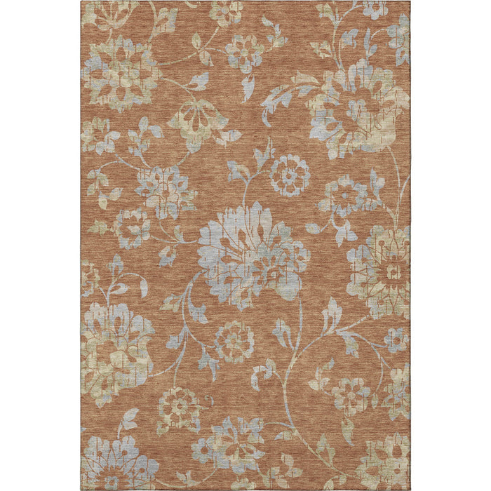 9' X 12' Floral Washable Area Rug With UV Protection (667932) - Rust / Gray
