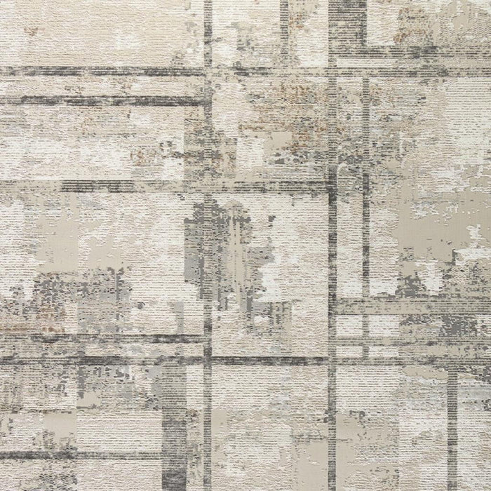 9' X 12' Abstract Non Skid Area Rug Polyester - Ivory And Gray