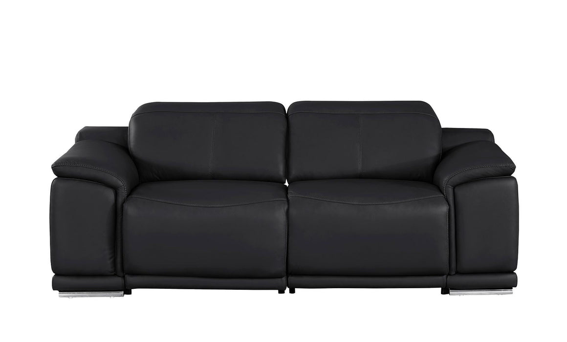 Leather Power Reclining Loveseat (643818) - Black / Silver