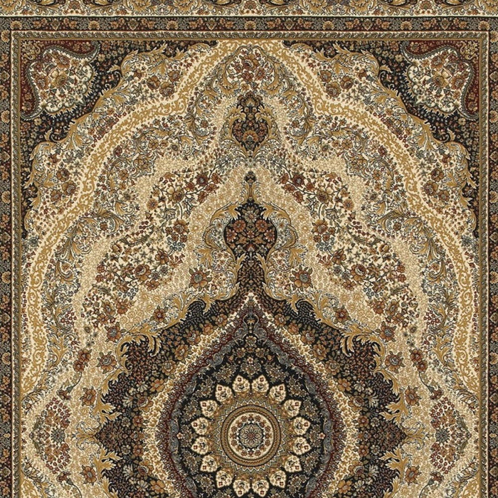 5' X 8' Medallion Area Rug With Fringe (574483) - Ivory / Black / Tan