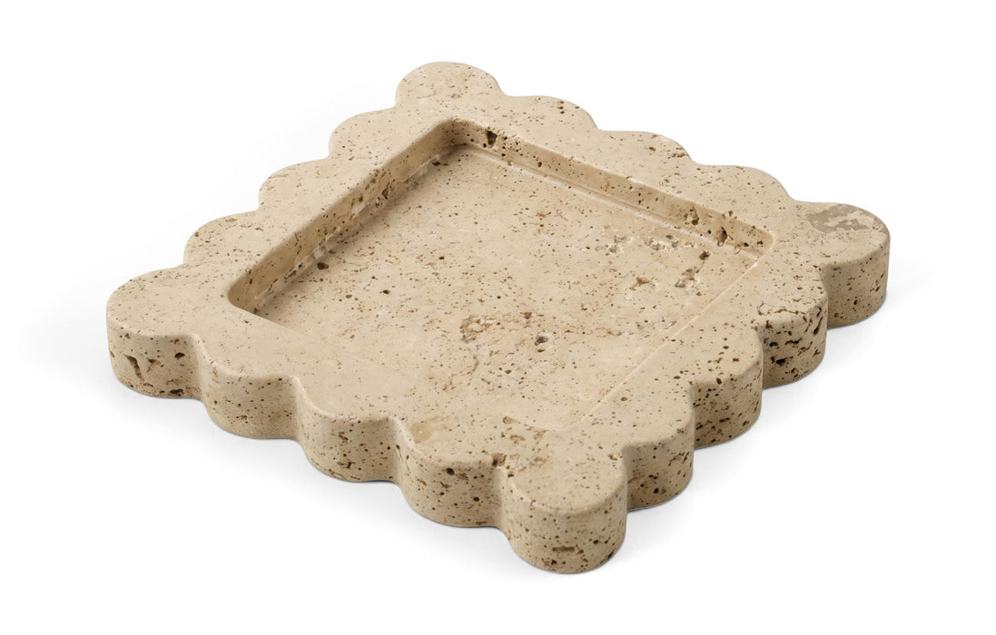 Meridian Furniture Natalie travertine tray with raised edges and modern design, perfect for serving or decorative use.