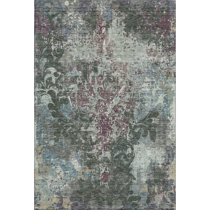 10' X 14' Damask Washable Area Rug With UV Protection (674365) - Fern Green / Purple / Teal