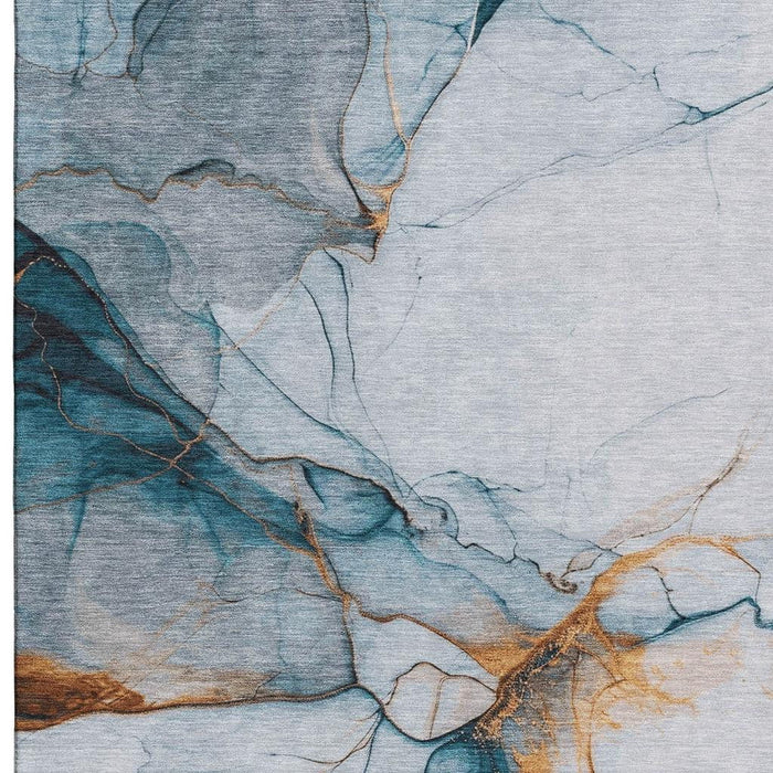 10' X 14' Abstract Washable Area Rug With UV Protection (697320) - Sky Blue / Copper / Ivory