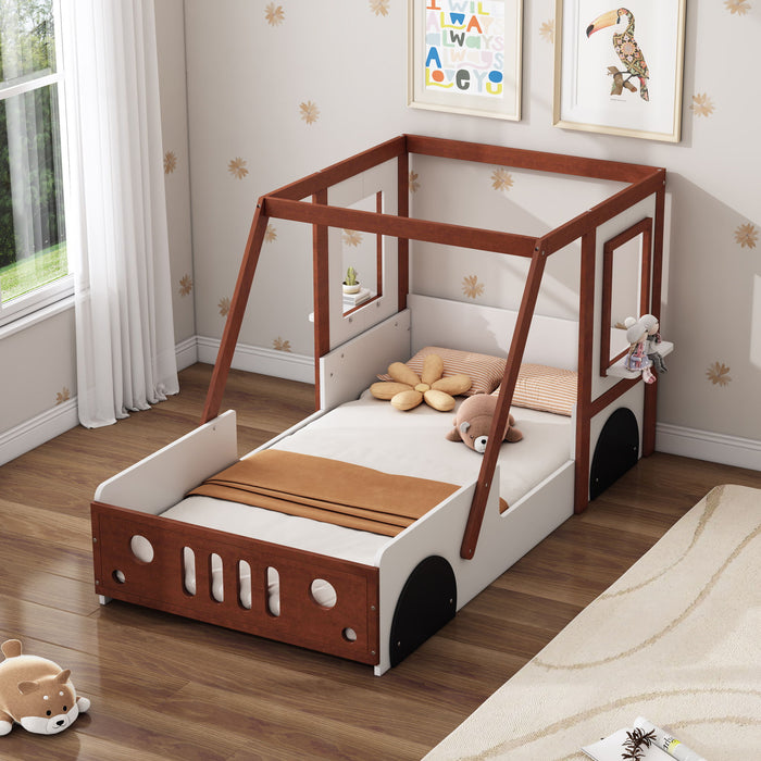 White and orange Giga twin size car bed for kids, featuring a fun, playful car-shaped design suitable for boys, girls, and teens.