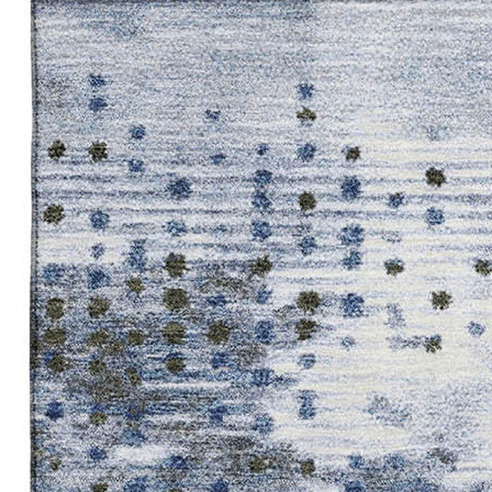 10' X 14' Geometric Washable Area Rug With UV Protection (710432) - Denim Blue / Chocolate