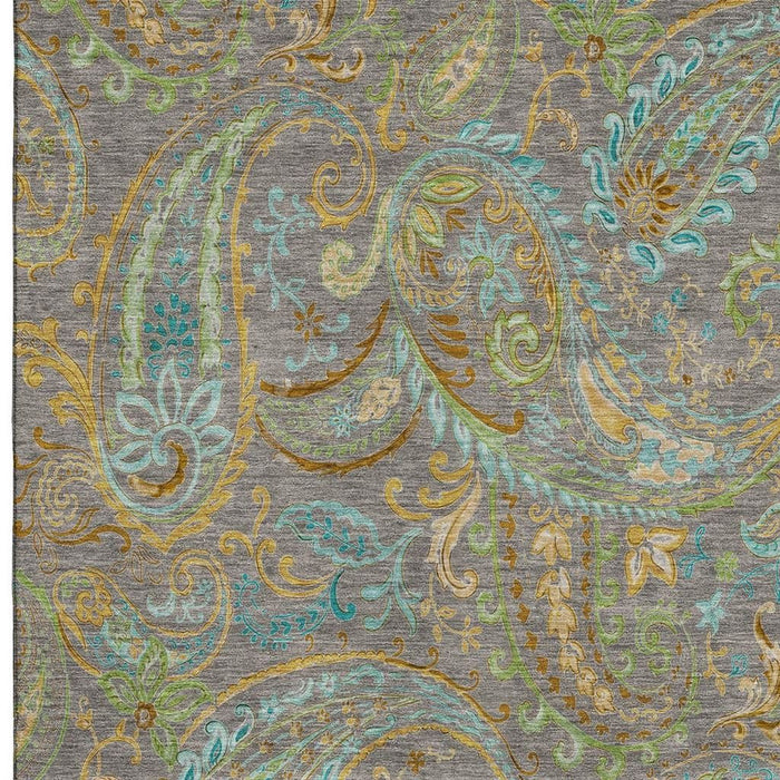 8' X 10' Paisley Distressed Washable Area Rug With UV Protection (648002) - Taupe / Green / Blue