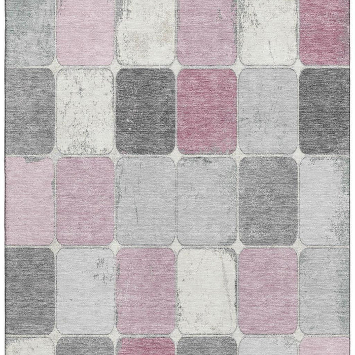 10' X 14' Geometric Washable Area Rug With UV Protection (709108) - Blush / Gray / Silver