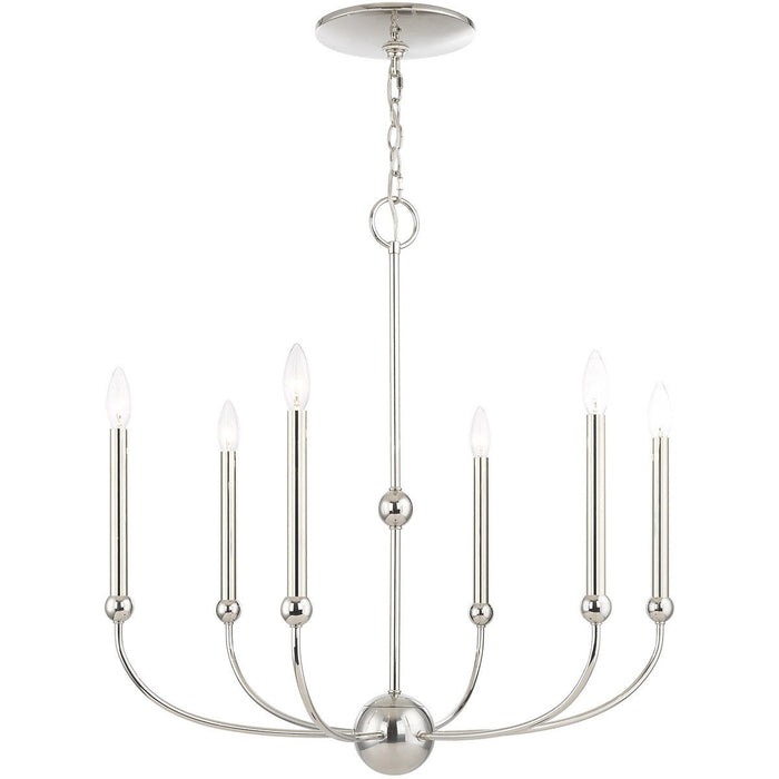 28" Six Light Dimmable Chandelier With Shades - Nickel