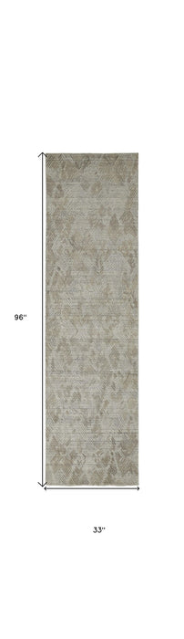 8' Abstract Hand Woven Runner Rug - Gray And Taupe