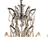 Black metal chandelier with six candle-style lights, crystal glass accents, and a modern chandelier design by HomeRoots.