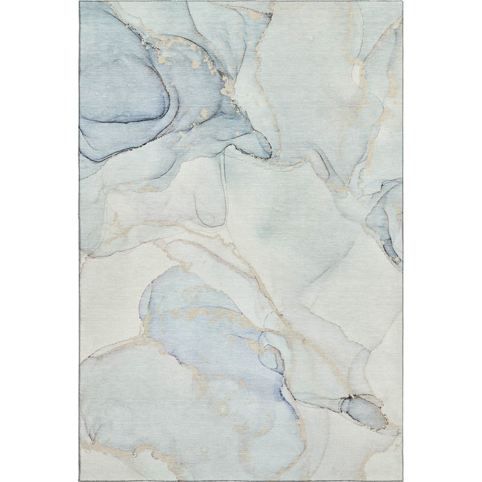 10' X 14' Abstract Washable Area Rug With UV Protection (647404) - Sky Blue / Ivory