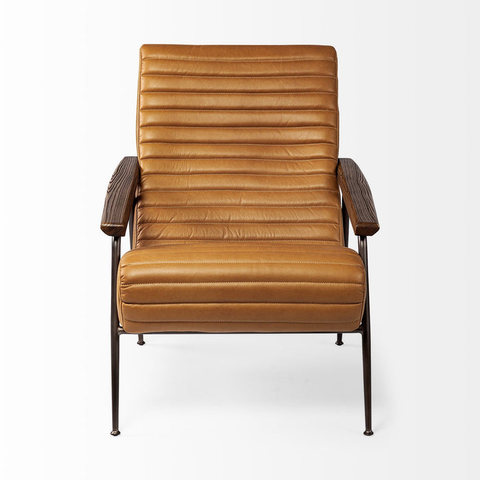 Faux Leather Tufted Lounge Chair - Tan And Black