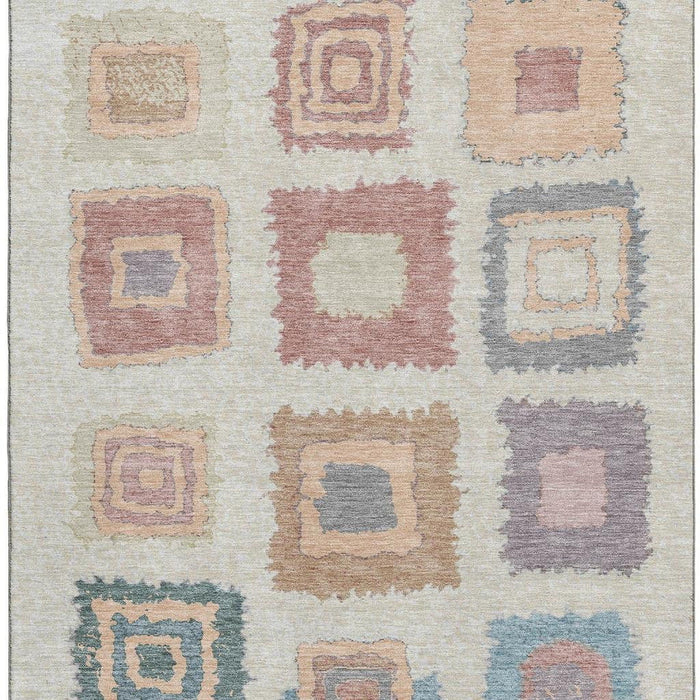 10' X 14' Geometric Washable Area Rug With UV Protection (711017) - Peach / Ivory / Blue