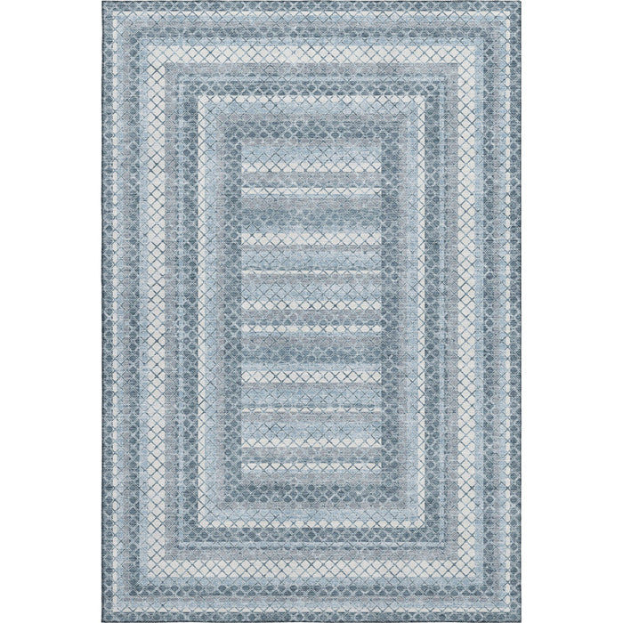 10' X 14' Geometric Washable Area Rug With UV Protection (710879) - Denim Blue / Ivory